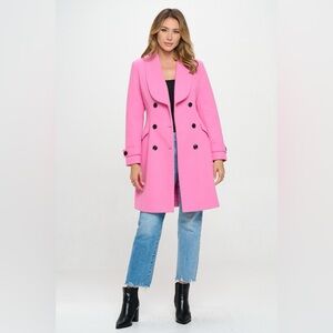Elegant Pink Double-Breasted Women's Coat